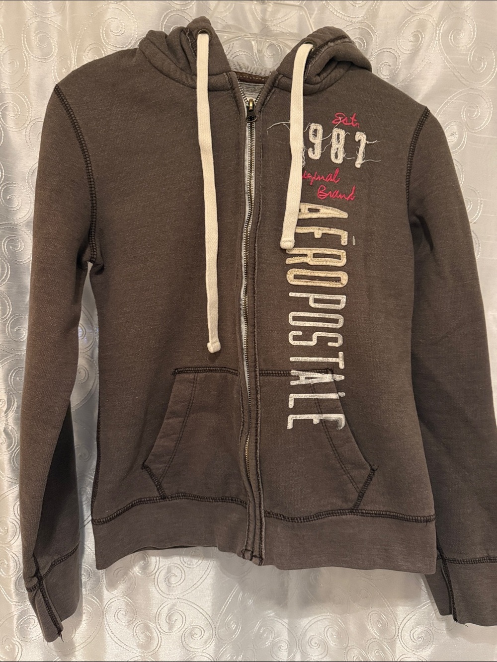 Aeropostale Women's Light Brown Zip-Up Hoodie Size Medium